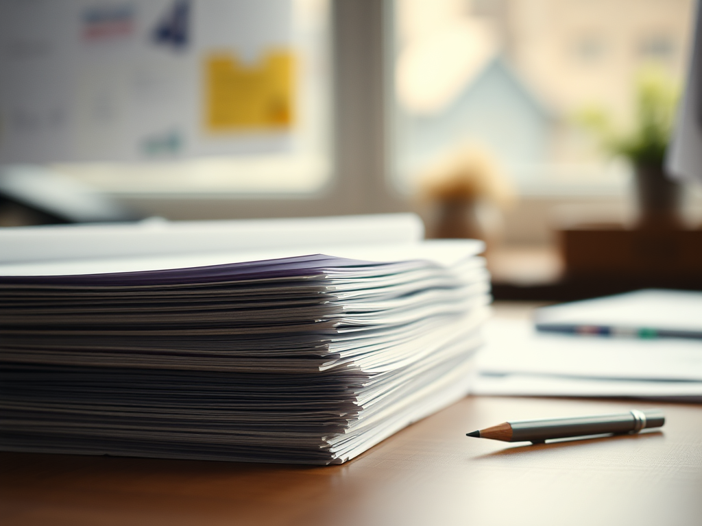 stack of papers on a table or desk